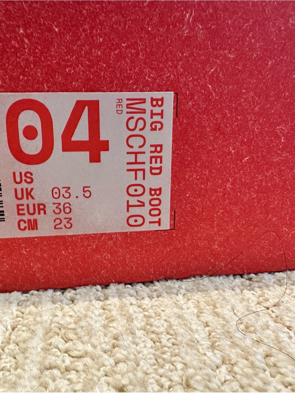 MSCHF BIG RED BOOT US 4 M/ US 5.5 W- NEW